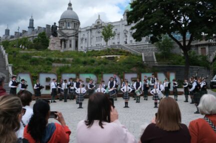 Skirl of the pipes stirs World Cup fever in Aberdeen as Paint The Town Tartan’s Highland Fling celebrates Scotland’s return to the tournament