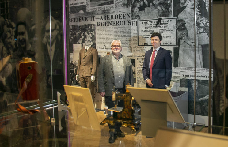 Dr Kenneth Simpson VSA and Cllr Ryan Houghton ACC at Aberdeen Cares Celebrating 150 Years of VSA Aberdeen Art Gallery 1
